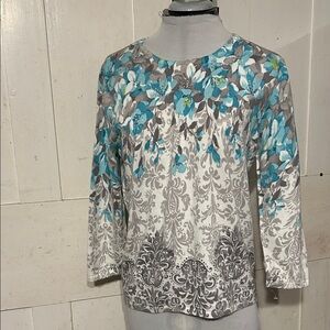 NWT Alfred Dunner Rhinestone Trim Cotton Top Grandma Cottagecore Sz L by Macy’s